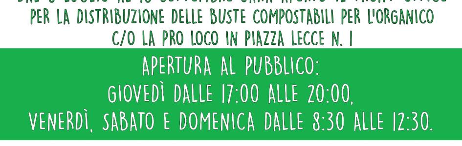 DAL 6 LUGLIO 2023 APRE IL FRONT OFFICE PER LA DISTRIBUZIONE DELLE BUSTE COMPOSTABILI