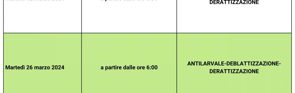 CALENDARIO DI INTERVENTI DI SANIFICAZIONE AMBIENTALE 2024 STATTE
