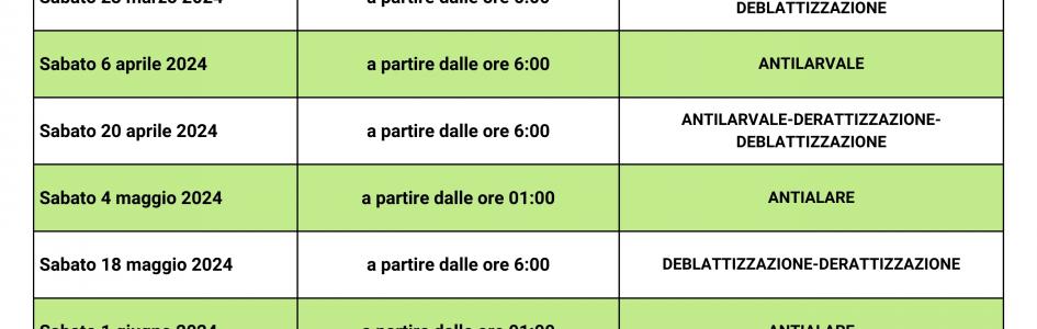 CALENDARIO DI INTERVENTI DI SANIFICAZIONE AMBIENTALE 2024 SURBO
