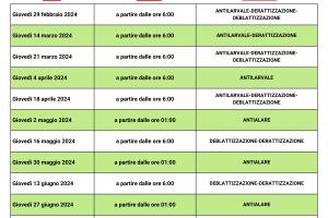 CALENDARIO DI INTERVENTI DI SANIFICAZIONE AMBIENTALE 2024 GUAGNANO