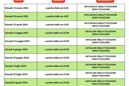 CALENDARIO DI INTERVENTI DI SANIFICAZIONE AMBIENTALE 2024 CRISPIANO