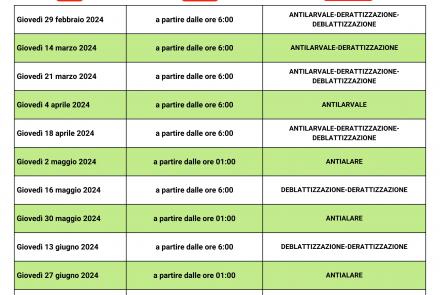 CALENDARIO DI INTERVENTI DI SANIFICAZIONE AMBIENTALE 2024 GUAGNANO