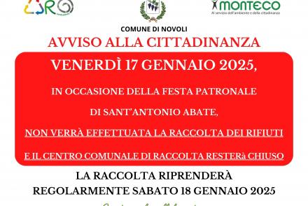 Novoli. Venerdì 17 gennaio 2025 - Festa Patronale di Sant'Antonio Abate: nessuna raccolta