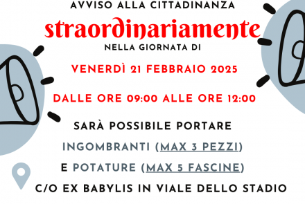 Carosino: Venerdì 21 febbraio conferimento straordinario di ingombranti e potature