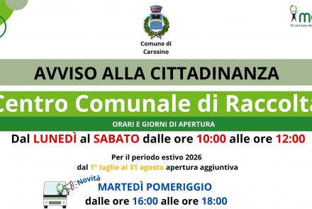 Centro Comunale di Raccolta - Orario estivo 2026